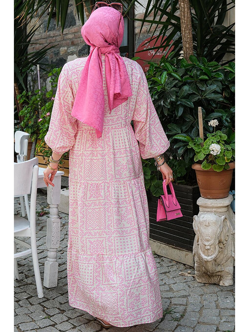 Locco Moda Pembe Çiçek Desen Elbise Pembe - 3