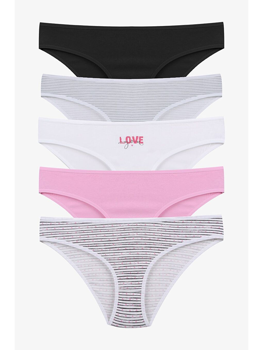 Siyah Kadın 5 li Desenli Pamuklu Elastanlı Külot-2