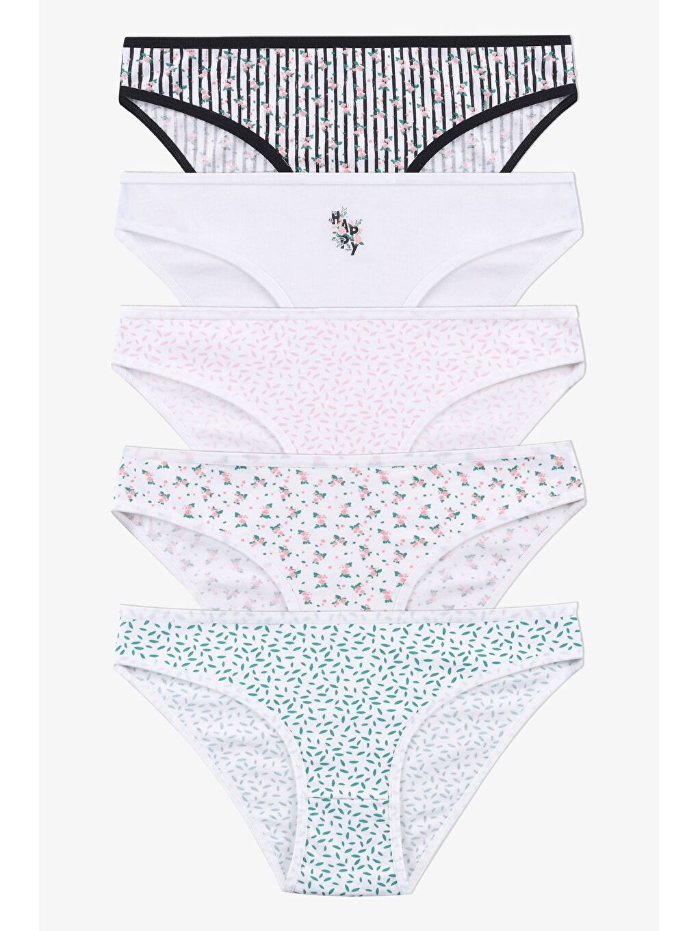 Siyah Kadın 5 li Desenli Pamuklu Elastanlı Külot-8