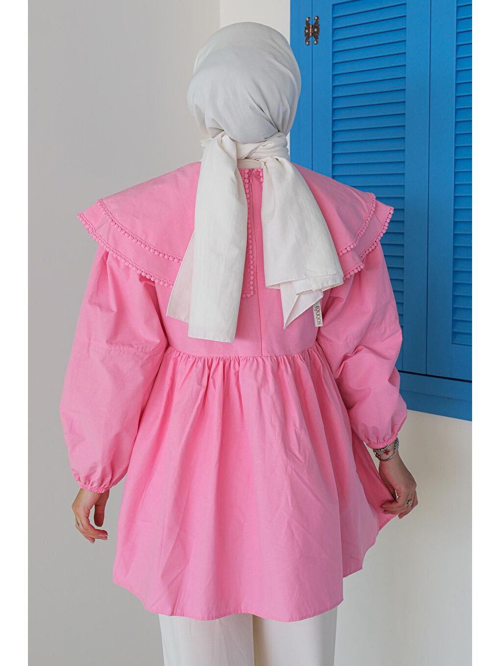 Çift Yaka Gupurlu Gömlek Pembe-3