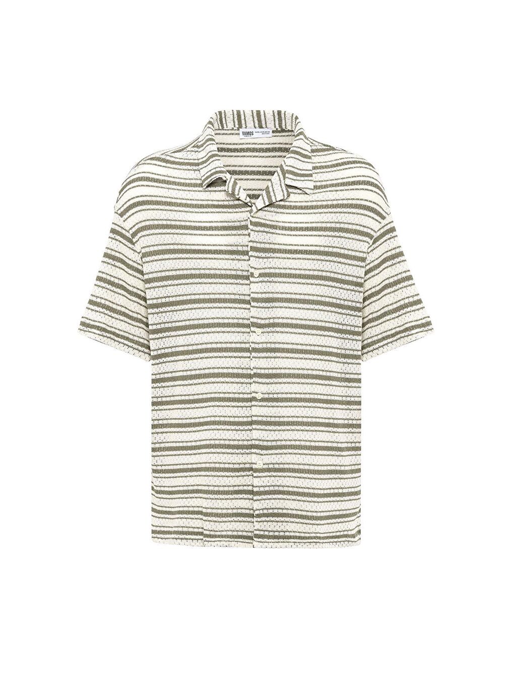 Oversize Çizgili Triko Gömlek Haki-2