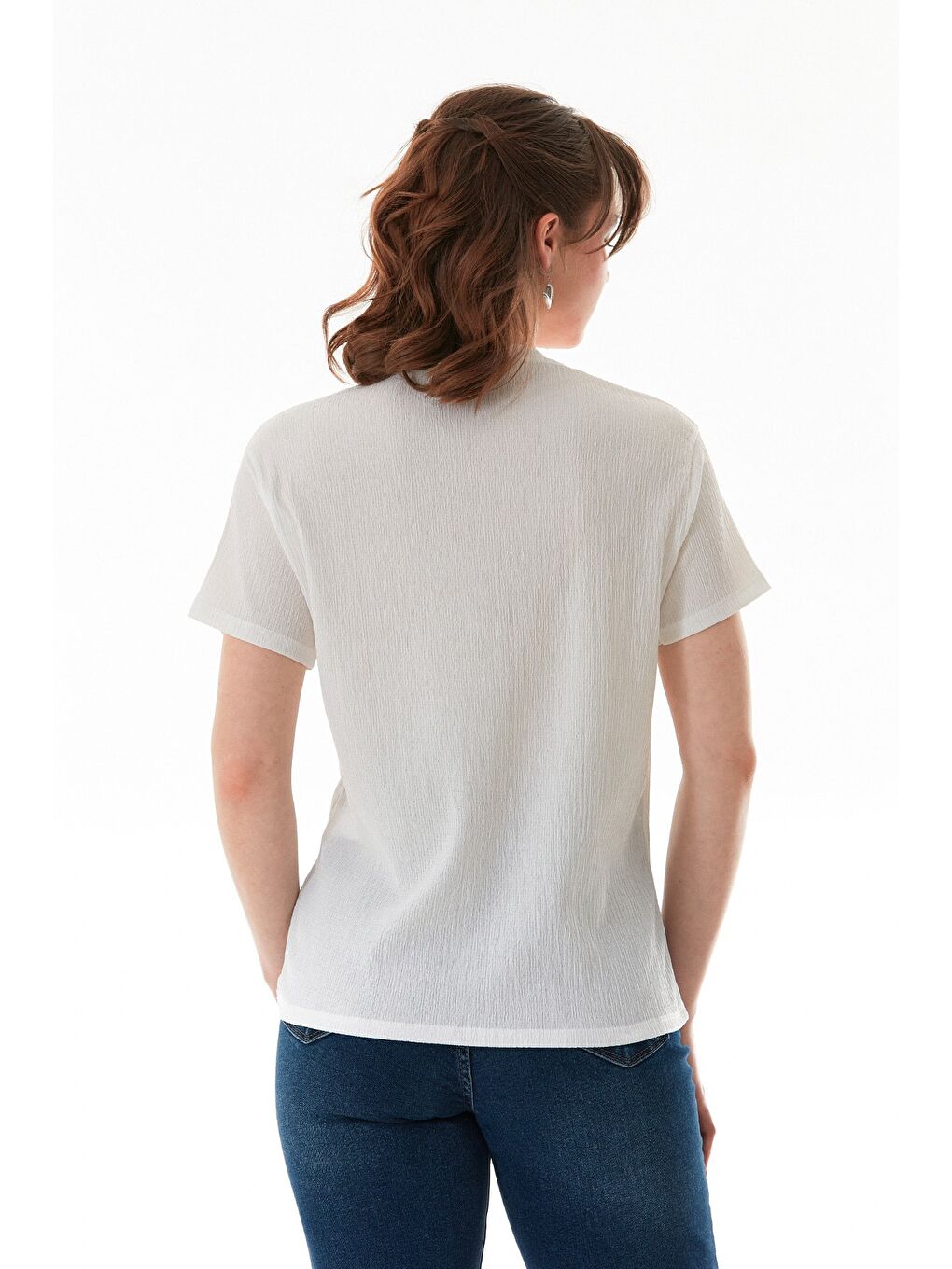 Ekru Kalp Nakışlı Bürümcük Kumaş Tişört-3