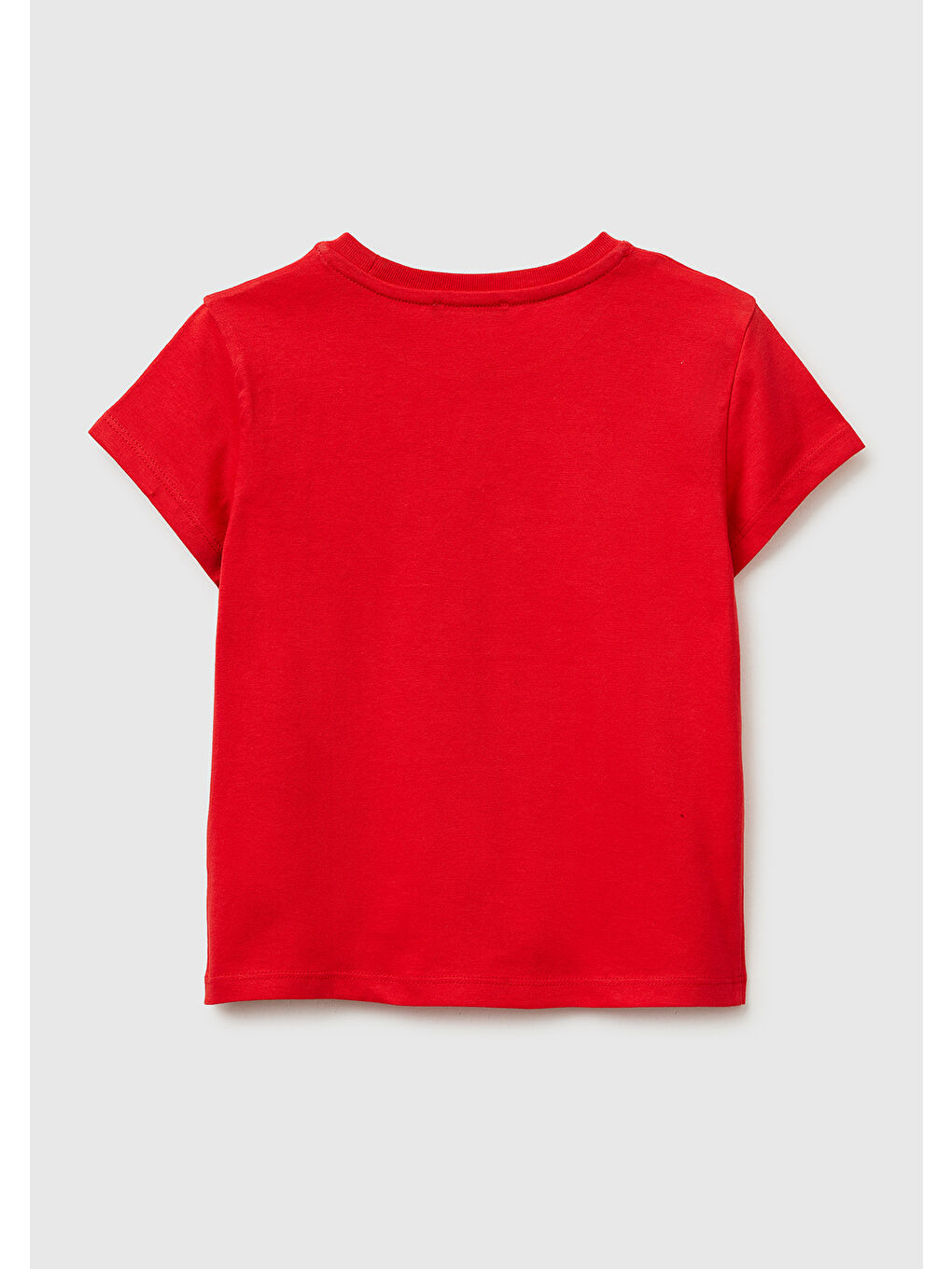 Kız Çocuk Kırmızı Simli Su Bazlı Baskılı Bisiklet Yaka T-Shirt-1