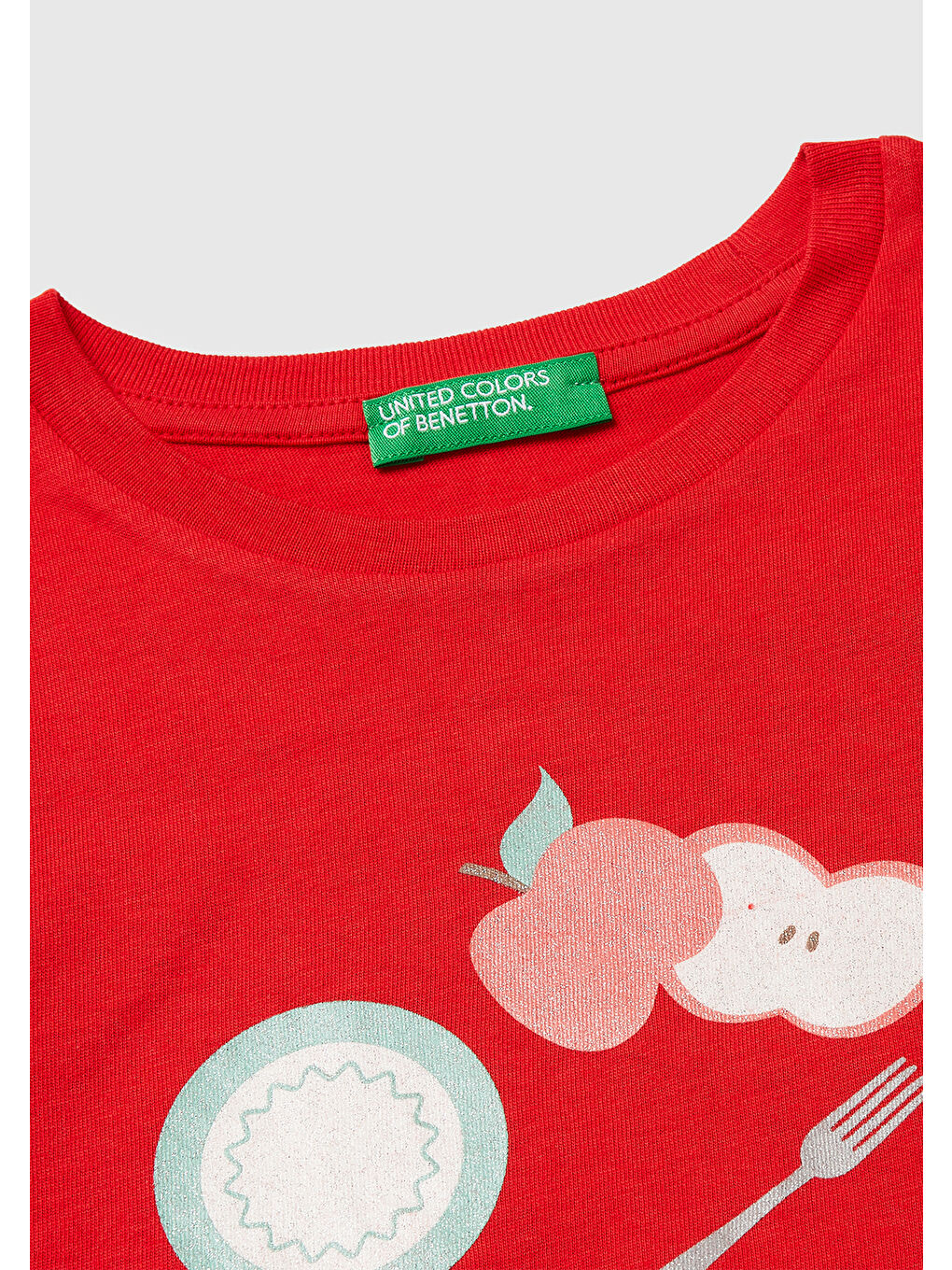 Kız Çocuk Kırmızı Simli Su Bazlı Baskılı Bisiklet Yaka T-Shirt-2