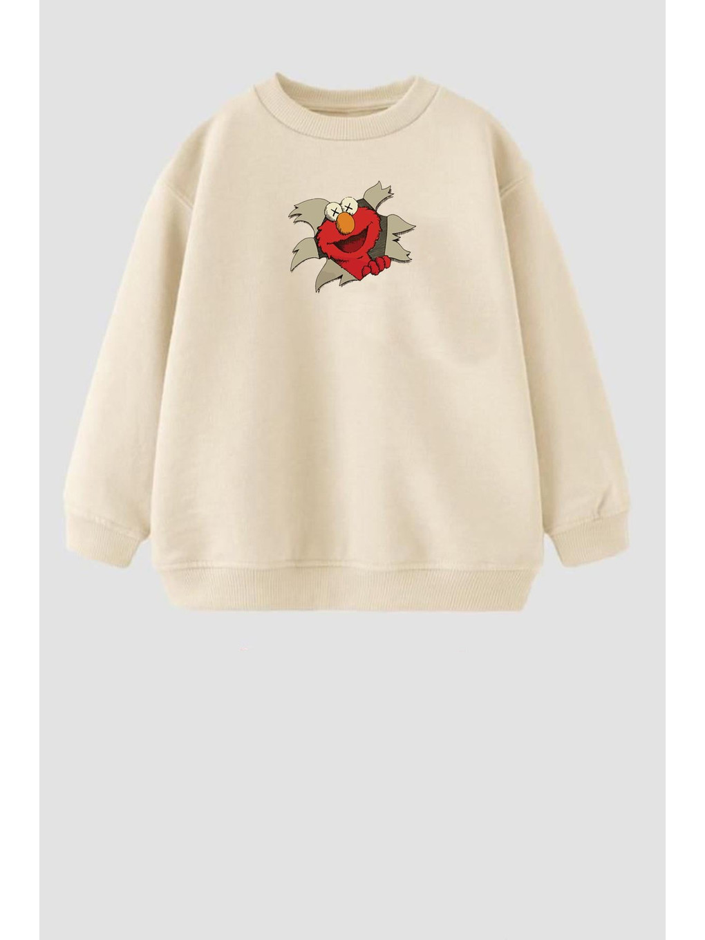 Bej Erkek Çocuk Kurabiye Canavarı Baskılı 3 İplik Pamuklu Sweatshirt-1