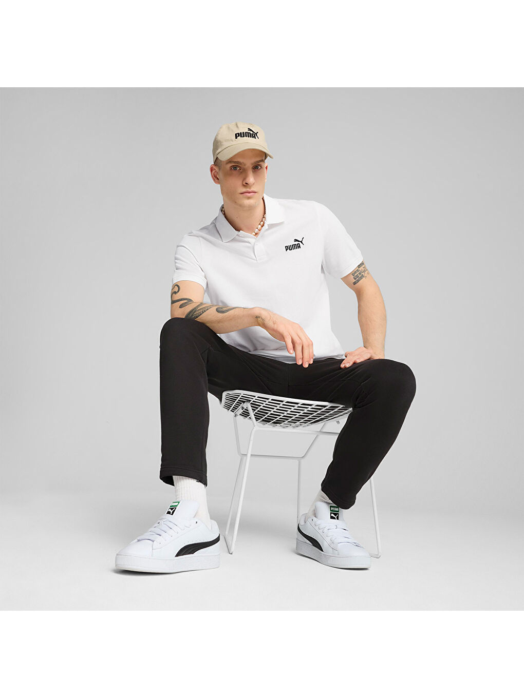 Essentials No 1 Logo Pique Erkek Beyaz Polo Yaka Tişört-2