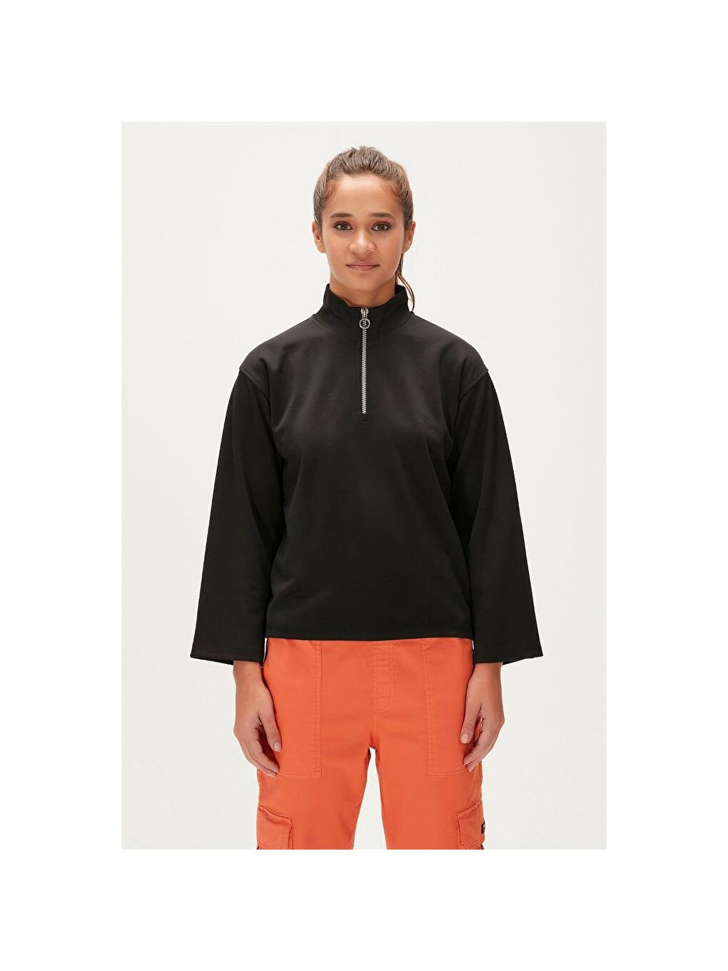 Lexi Half Zip Kadın Siyah Dik Yaka Sweatshirt