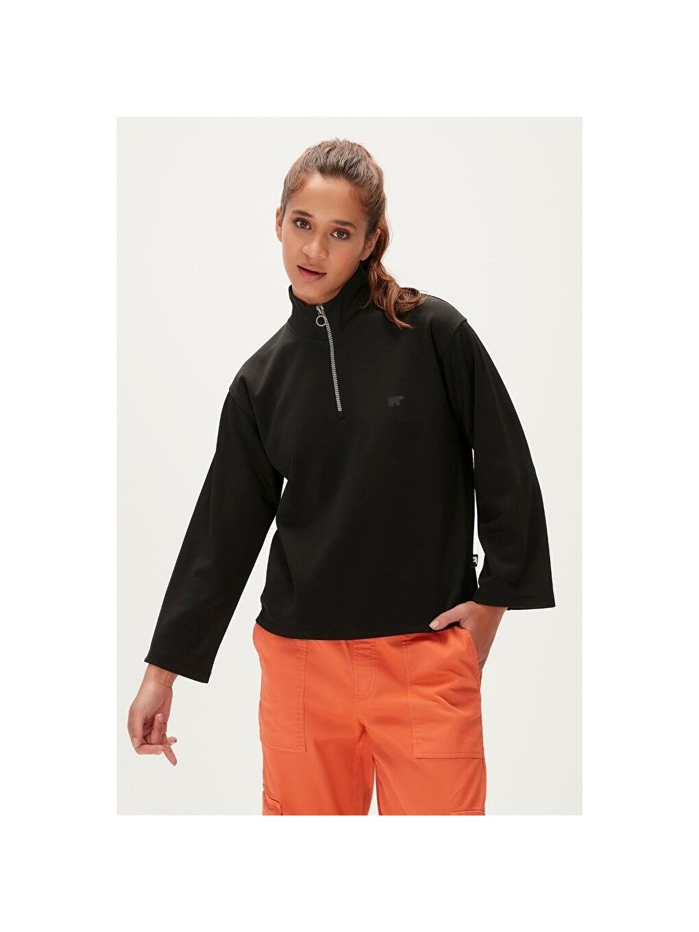 Lexi Half Zip Kadın Siyah Dik Yaka Sweatshirt-1