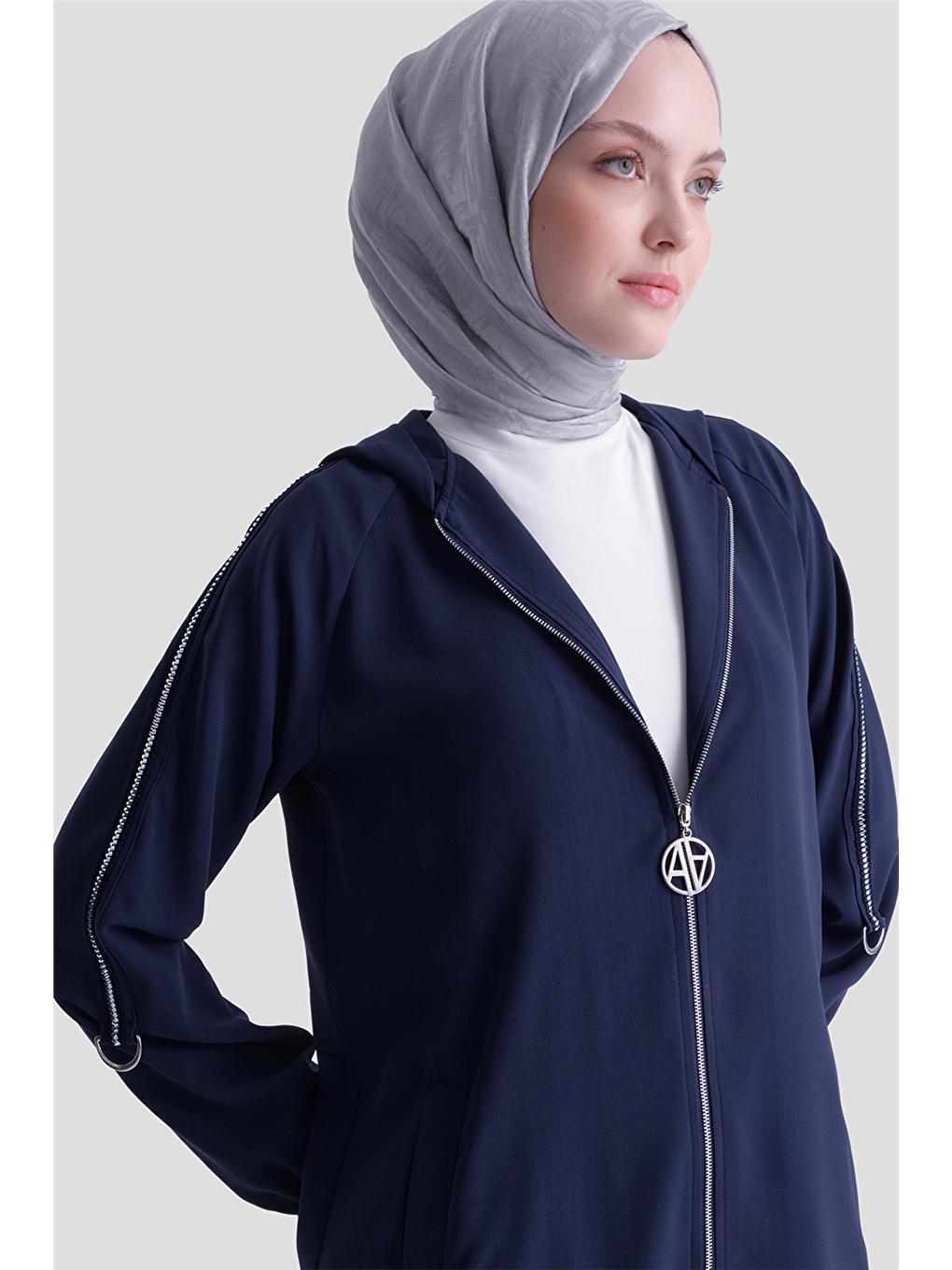 Simli Şeritli Pardesü Lacivert-2