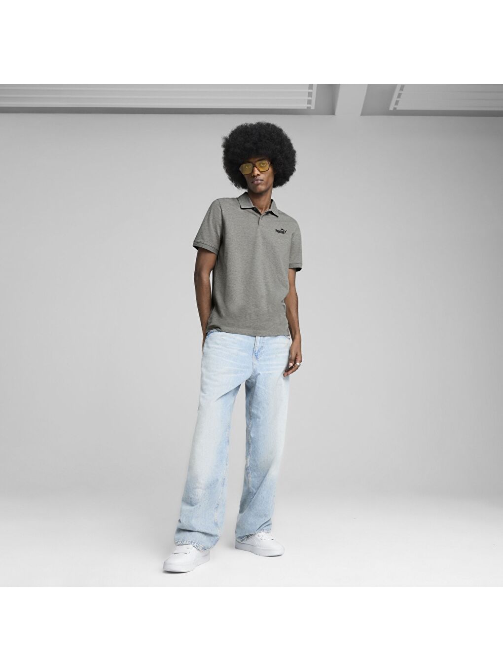 Essentials No 1 Logo Pique Erkek Gri Polo Yaka Tişört-1