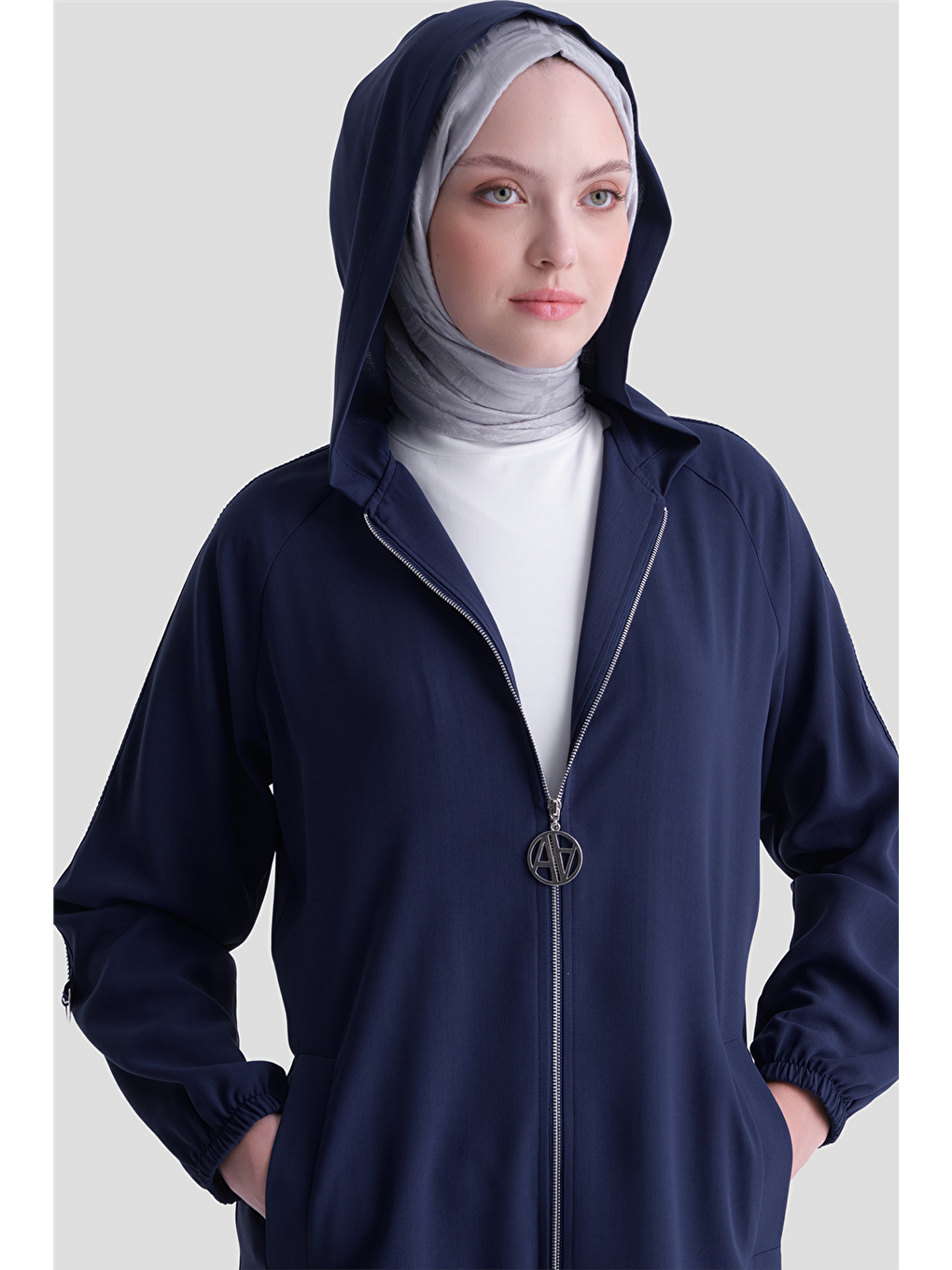 Simli Şeritli Pardesü Lacivert-3