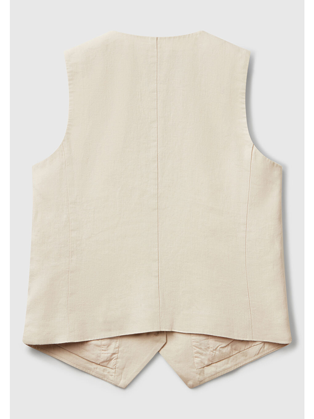 Bej Kadın Taş Rengi %100 Keten Önü Düğme İliklemeli V Yaka Yelek-1