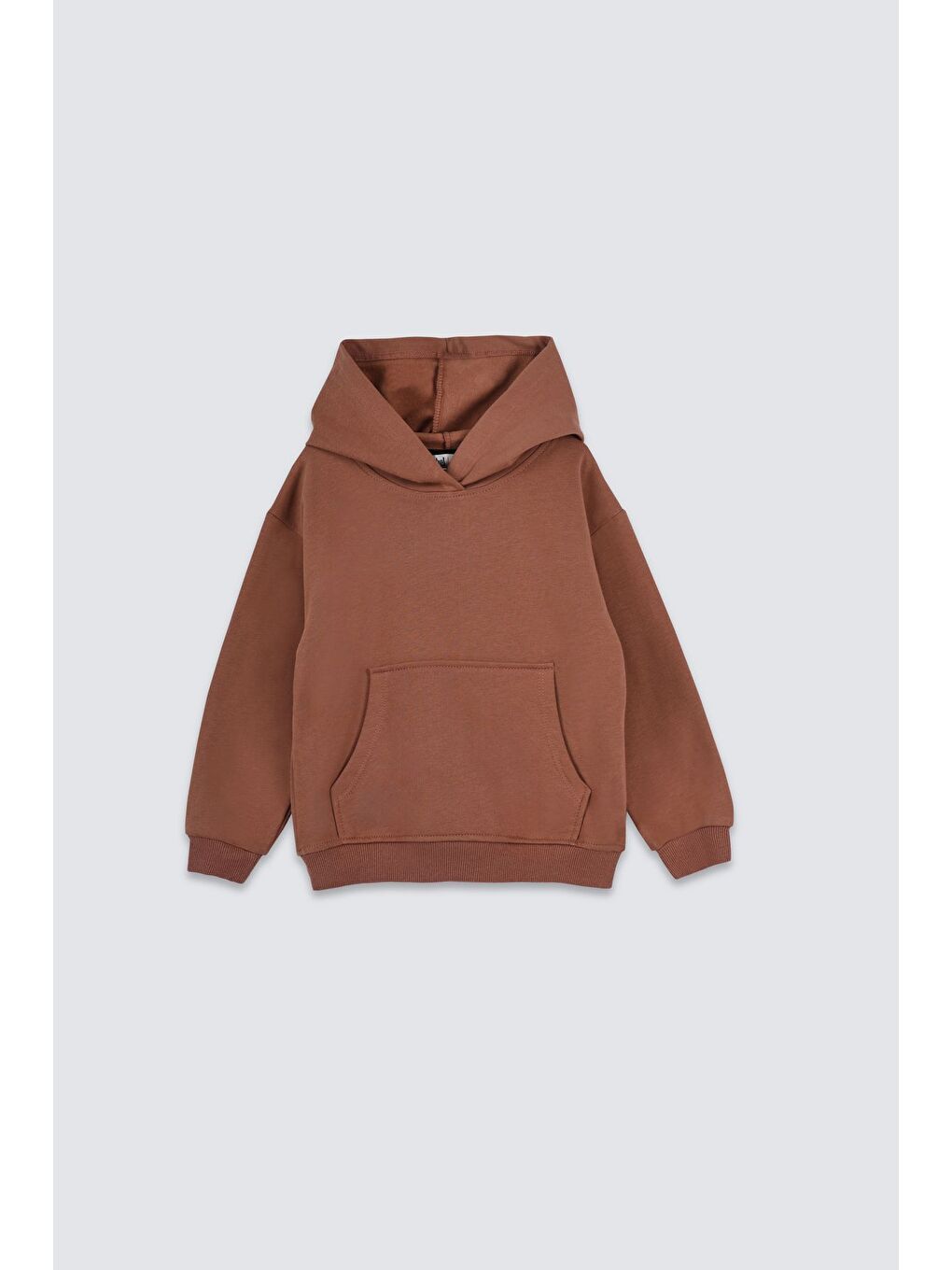 Kahverengi Basic Kapüşonlu Şardonlu Kanguru Cep Detaylı Çocuk Sweatshirt 3-10 Yaş Ekru