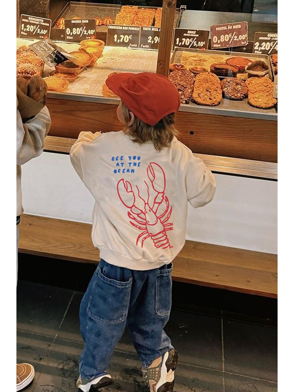 Bej Erkek Çocuk Baskılı 3 İplik Kumaş Pamuklu Sweatshirt