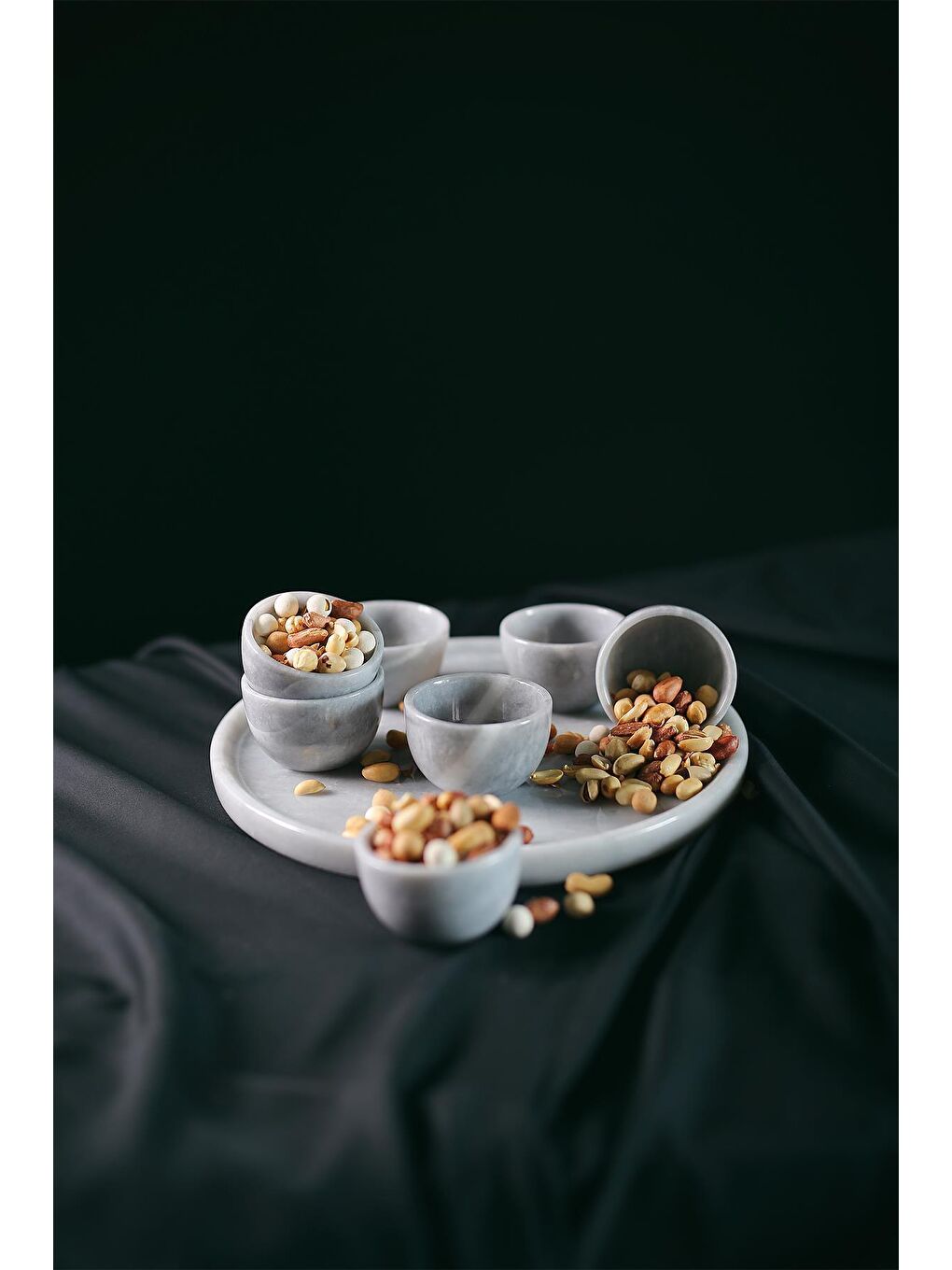 Gri Mermer El Yapımı Çerez Kasesi Ve Sunum Tepsisi Seti Doğaltaş Sunumluk 8 Parça-1