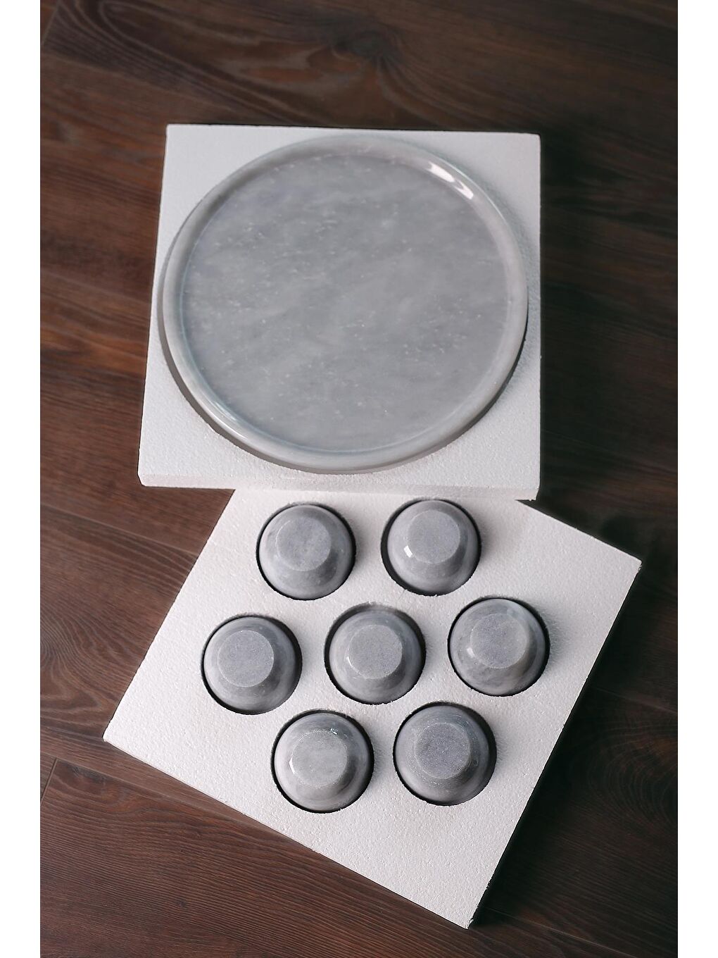 Gri Mermer El Yapımı Çerez Kasesi Ve Sunum Tepsisi Seti Doğaltaş Sunumluk 8 Parça-2