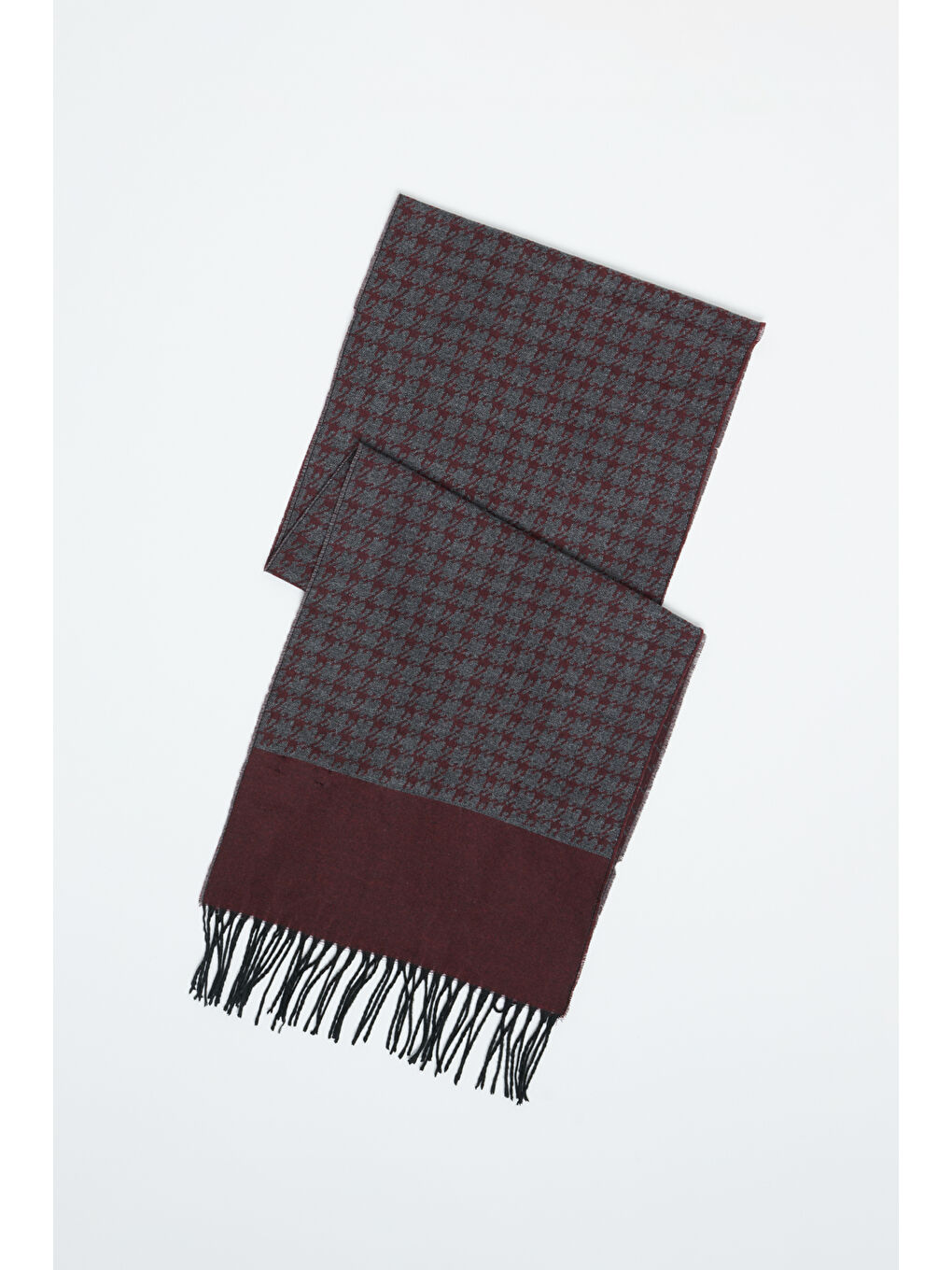 Erkek Gri-Bordo Desenli Atkı