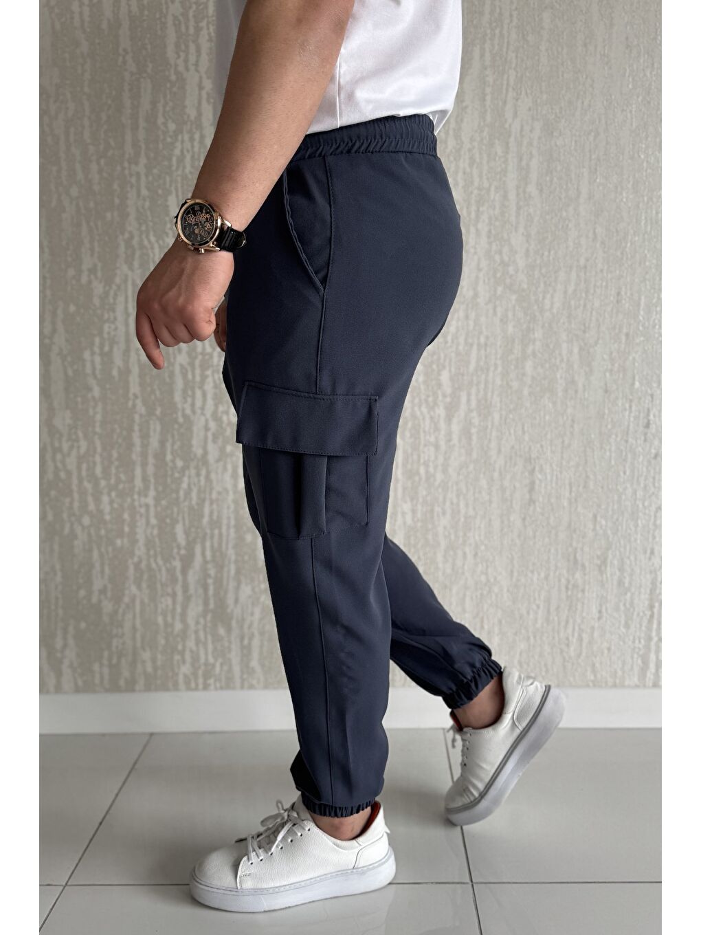 Gri Bel Bağlamalı Kargo Cepli Erkek Jogger Yürüyüş Pantolonu-1