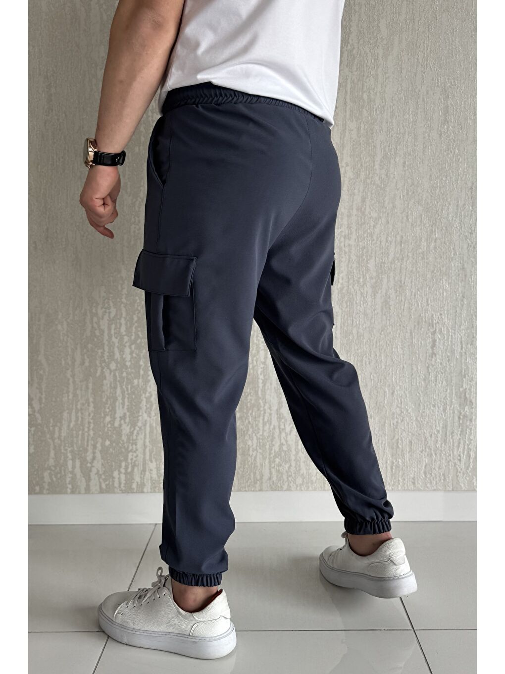 Gri Bel Bağlamalı Kargo Cepli Erkek Jogger Yürüyüş Pantolonu-2