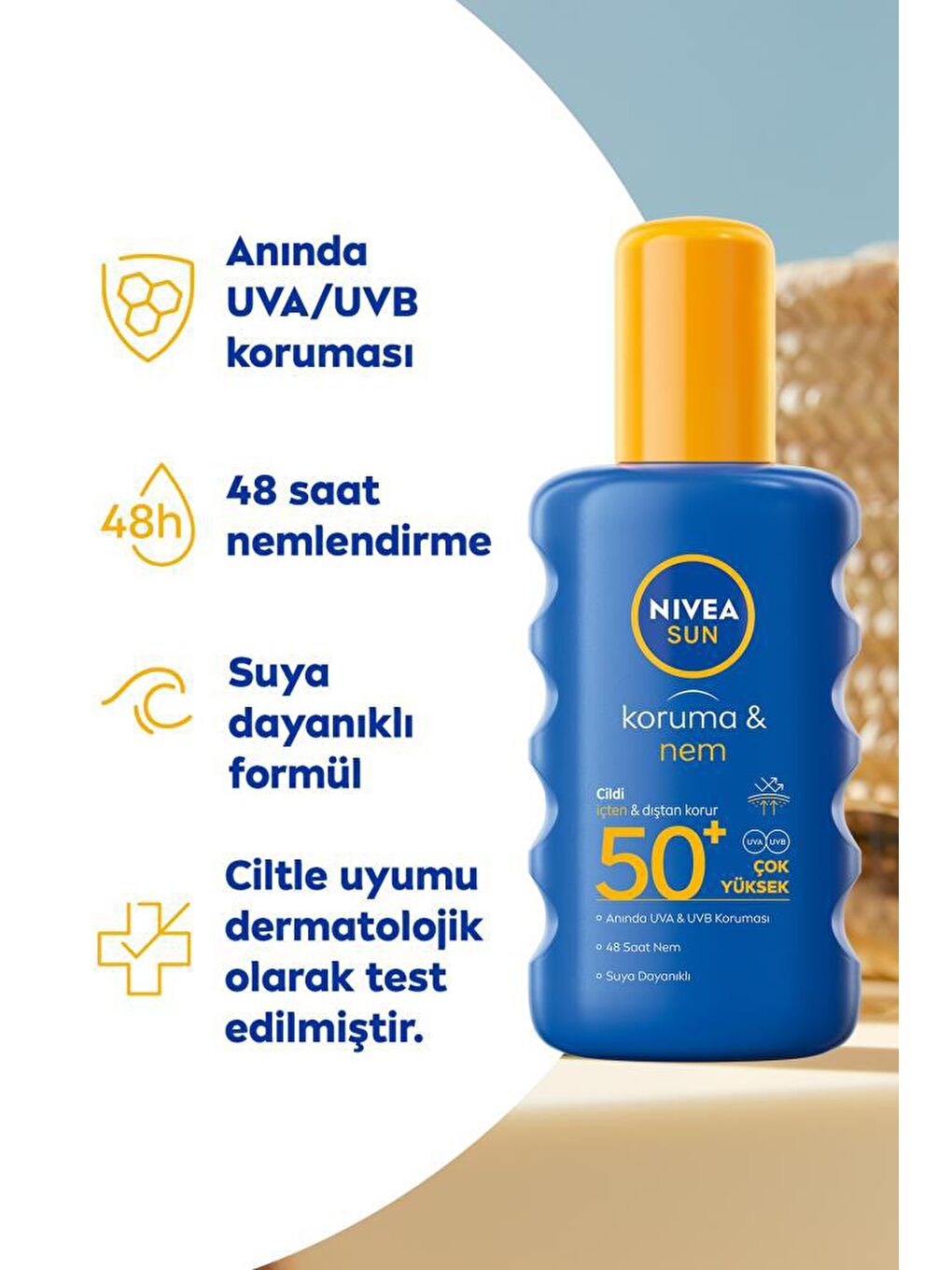 NIVEA Şeffaf Sun SPF 50+ Koruma & 48 Saat Nemlendirme Güneş Kremi 200 ml Sprey ve Soft 75 ml El Kremi - 1