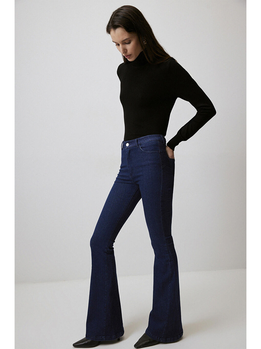 Touche Prive Lacivert Ultra Elastanlı İspanyol Paça Denim Pantolon