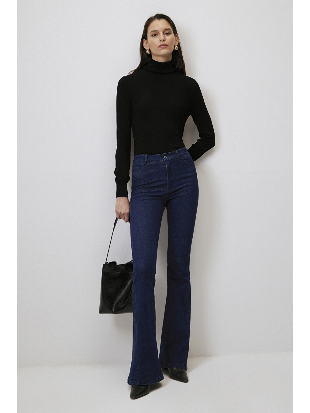 Touche Prive Lacivert Ultra Elastanlı İspanyol Paça Denim Pantolon - 4