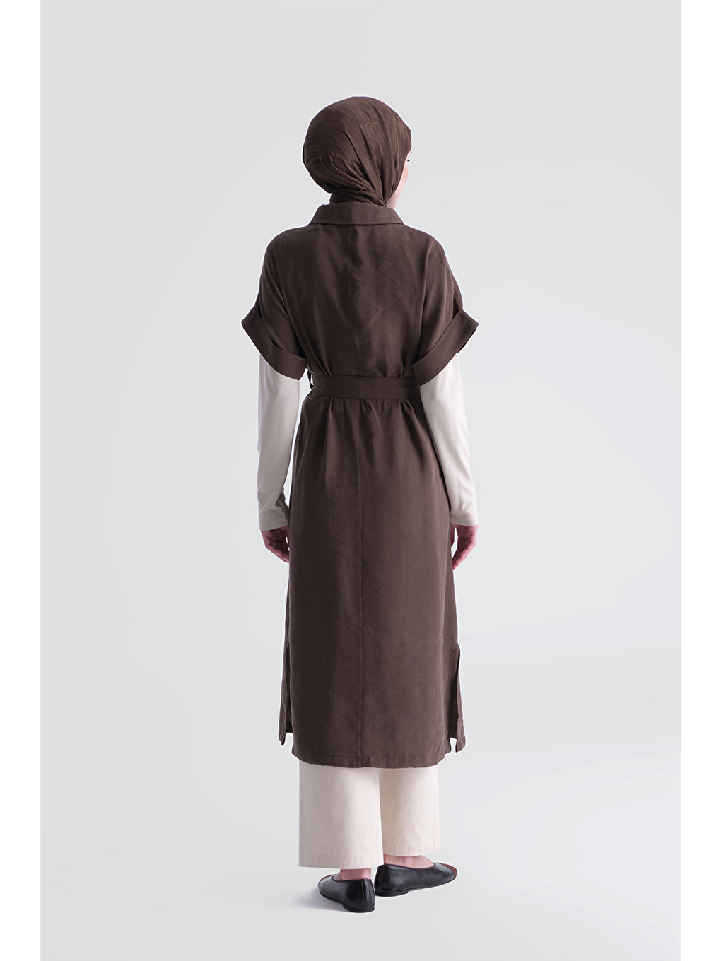 Kemerli Tunik Elbise Kahverengi-4