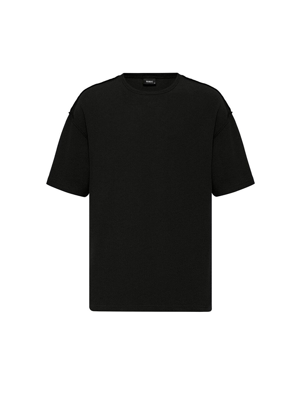 Arka Yazı Baskılı Oversize Triko Tişört Siyah-1