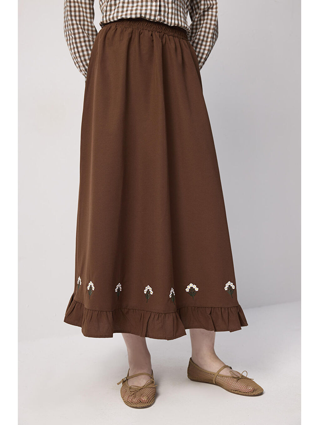 Kahverengi Ekoseli Gömlek Etek Takım-4