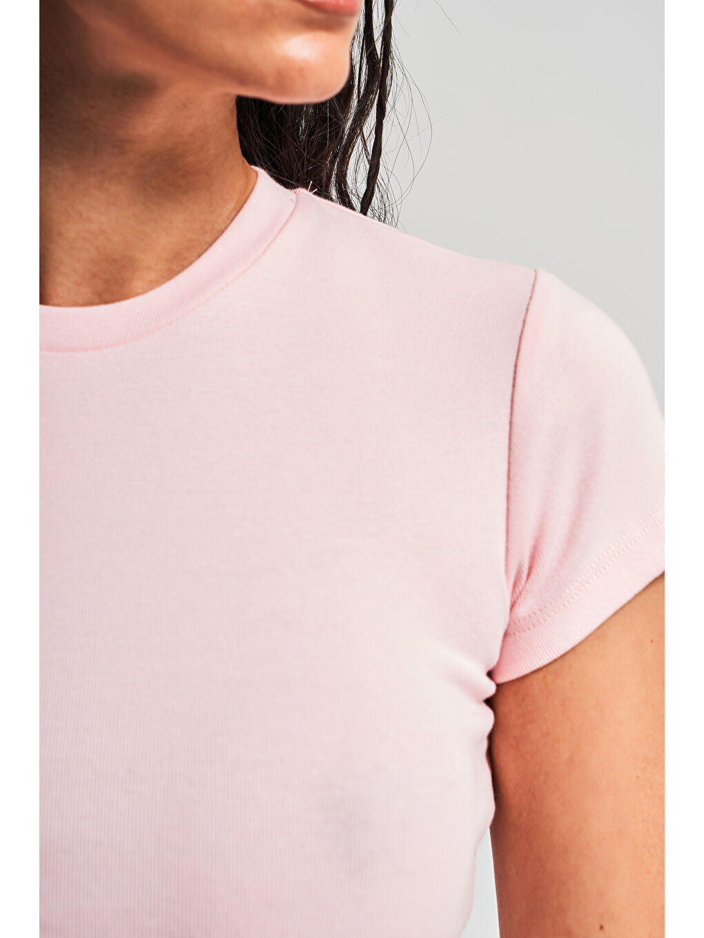 Kadın Pembe Renk s5-20 Süper Esnek Kumaş %100 Pamuk Bisiklet Yaka Basic Body-1