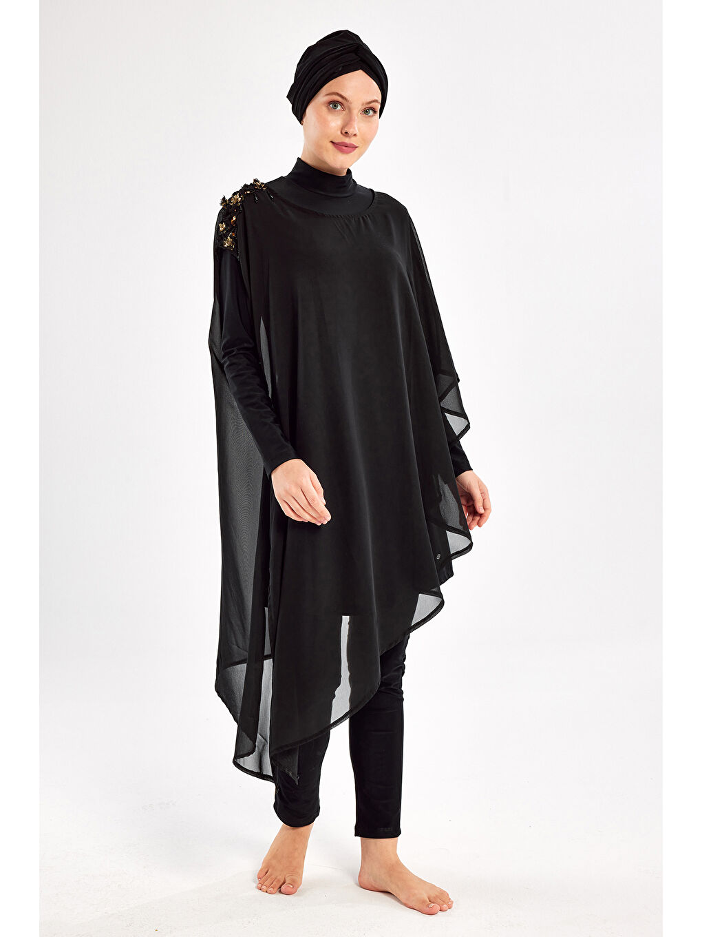 3 lü Pareolu Elastanlı Tam Kapalı Tesettür Mayo Jazmın 4560 Siyah-1