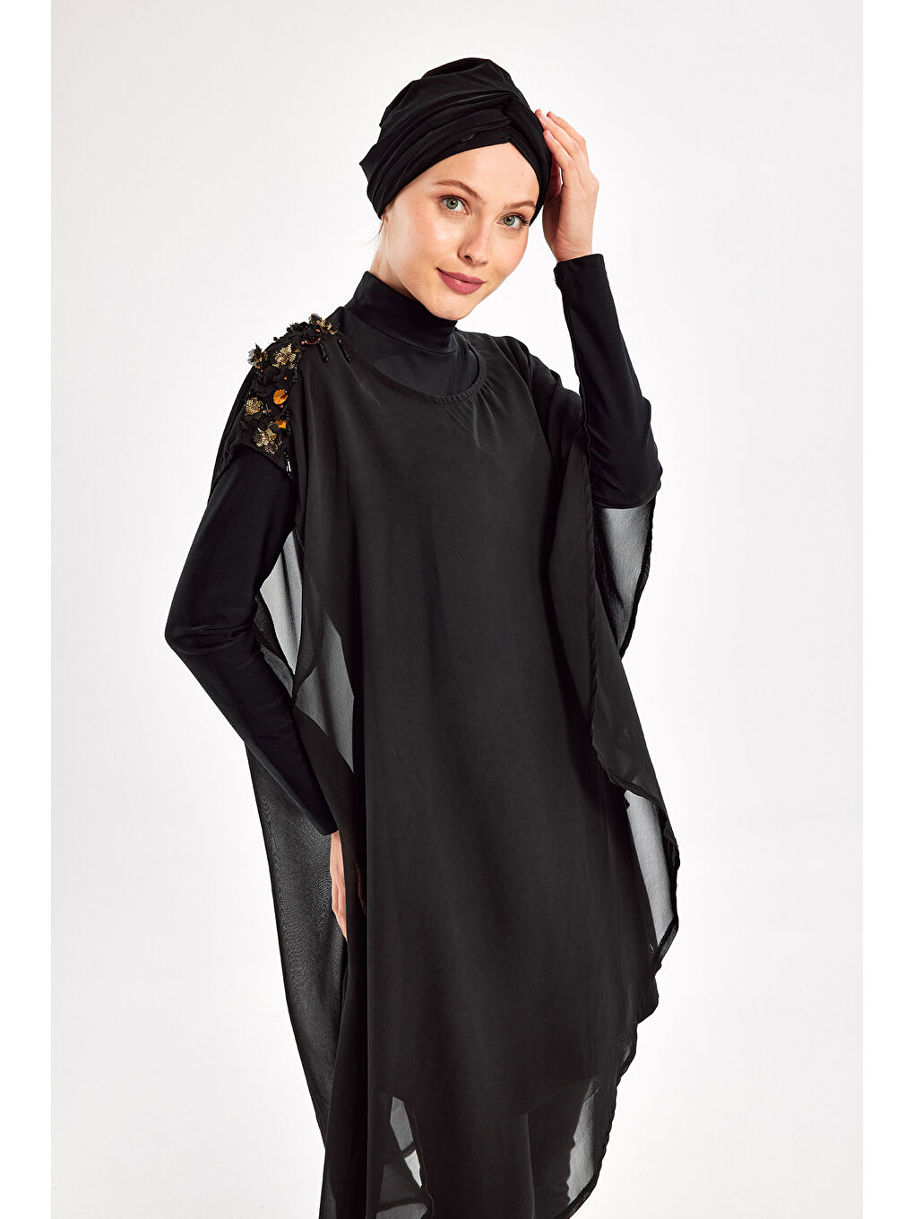 3 lü Pareolu Elastanlı Tam Kapalı Tesettür Mayo Jazmın 4560 Siyah-2