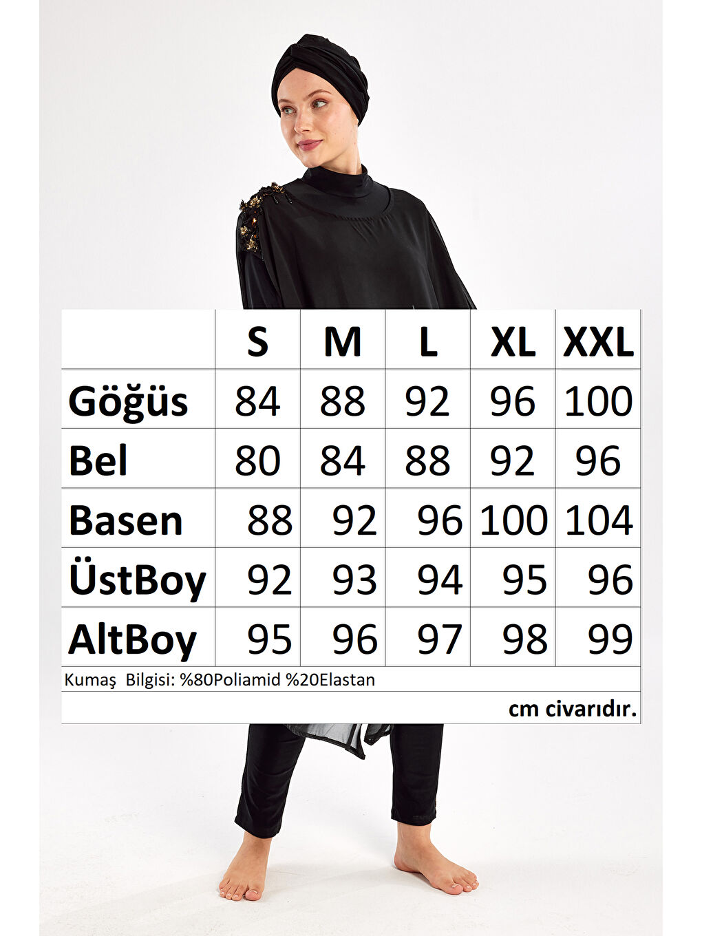 3 lü Pareolu Elastanlı Tam Kapalı Tesettür Mayo Jazmın 4560 Siyah-3