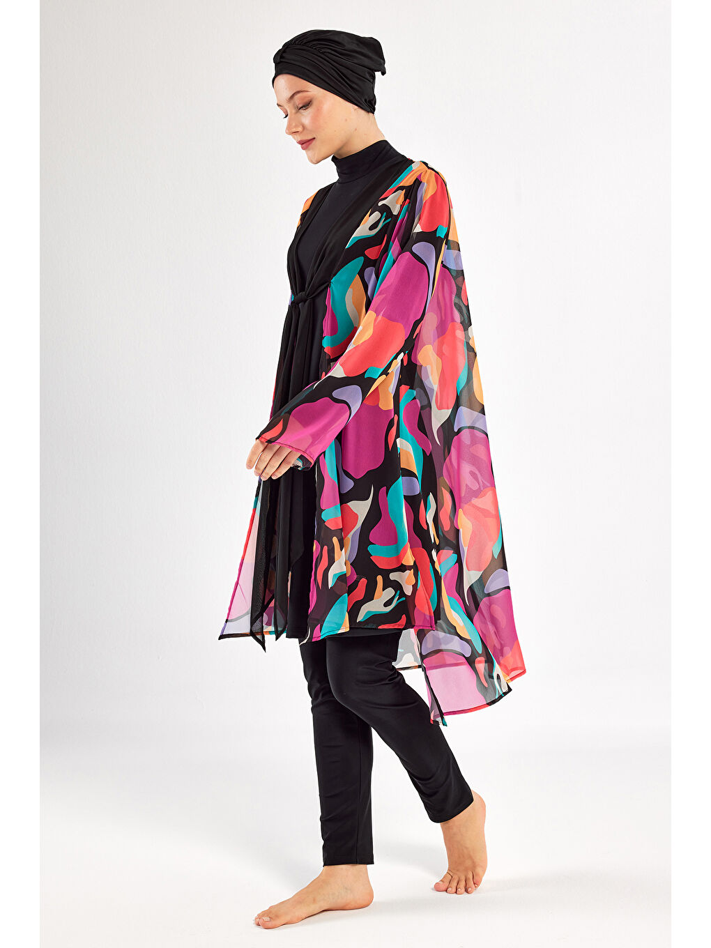 3 lü Pareolu Elastanlı Tam Kapalı Tesettür Mayo Yumı 1134 Siyah-2