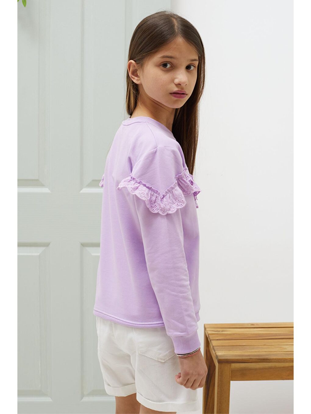 Pembe Life Kids Club Lila Dantel Detaylı Bisiklet Yaka Kız Çocuk Sweatshirt 18548 - 4