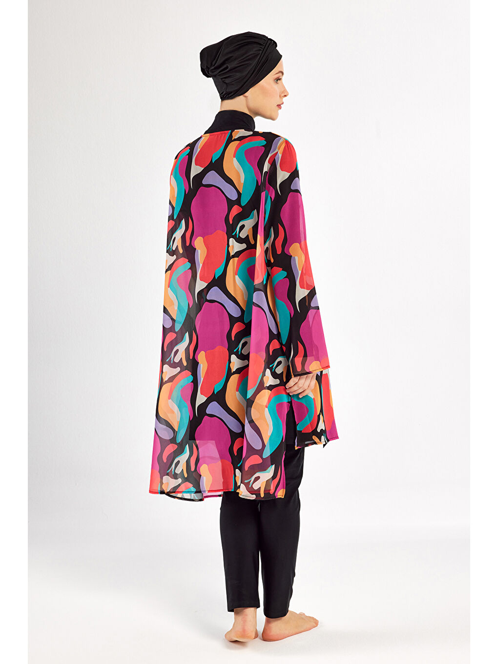 3 lü Pareolu Elastanlı Tam Kapalı Tesettür Mayo Yumı 1134 Siyah-3