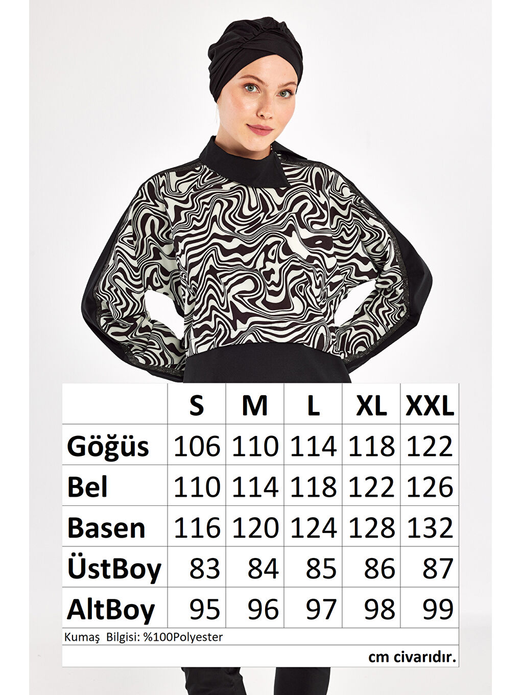 Spor Elastan Tam Kapalı Tesettür Mayo Zebrı 1224 Siyah-2