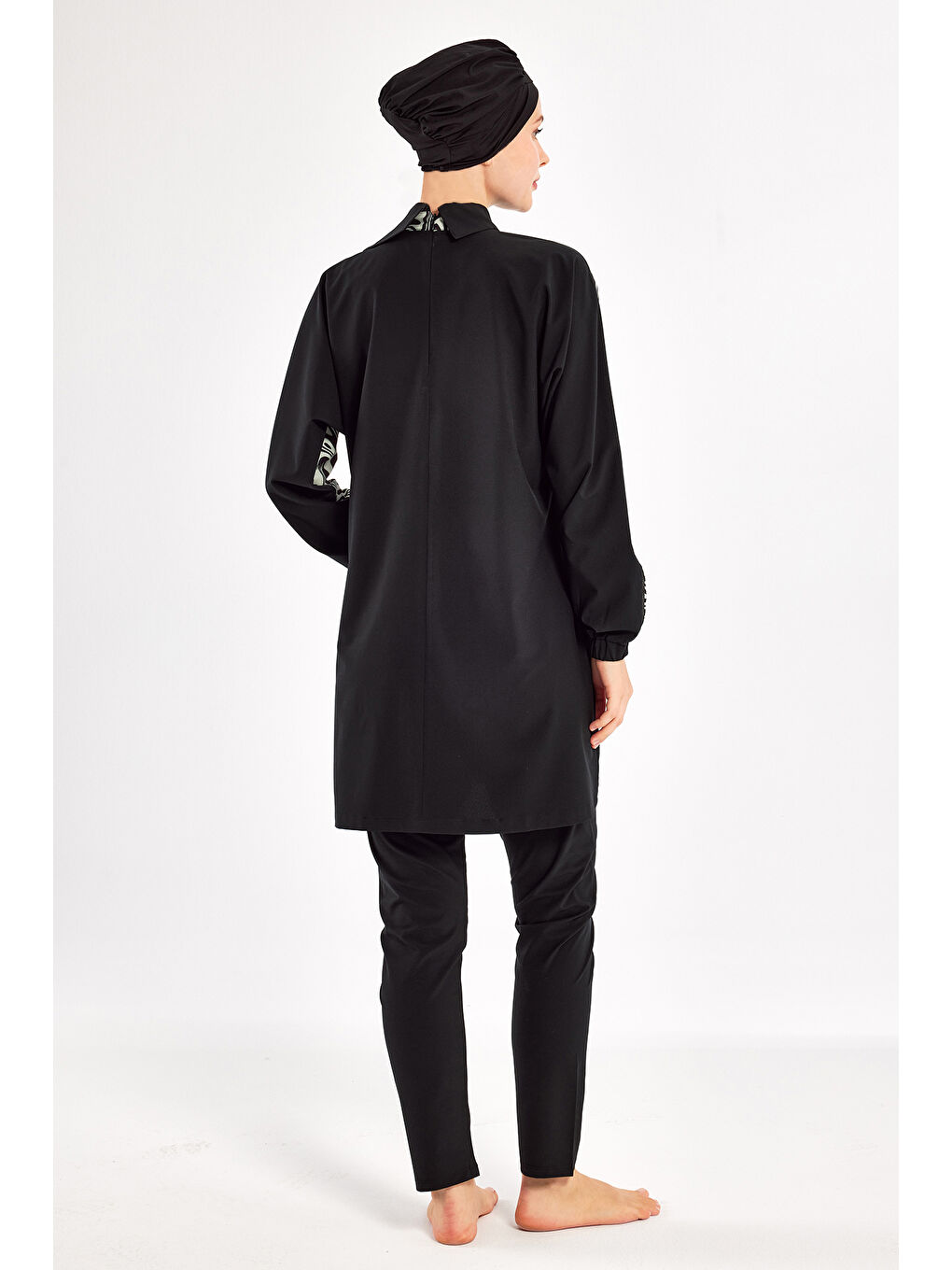 Spor Elastan Tam Kapalı Tesettür Mayo Zebrı 1224 Siyah-3