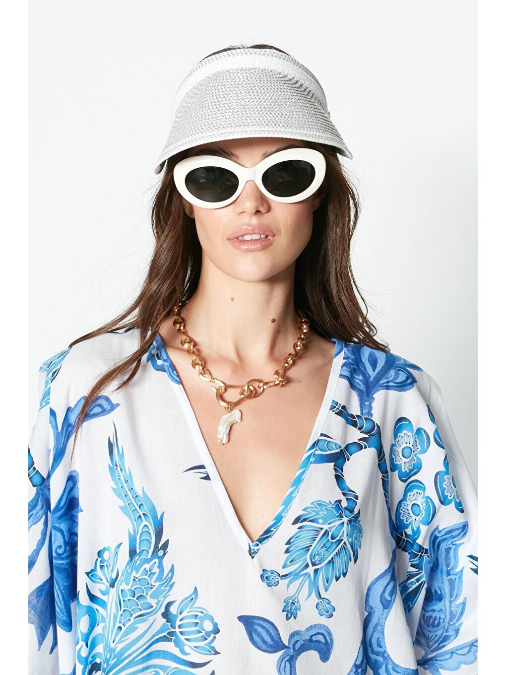 Vizör Hasır Plaj Şapkası Y23730-43 Beyaz