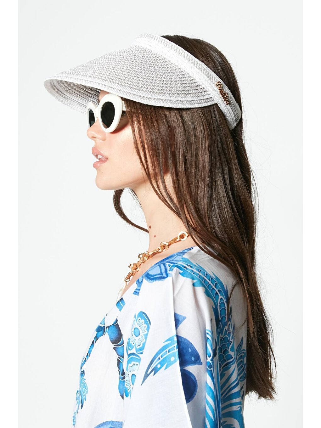 Vizör Hasır Plaj Şapkası Y23730-43 Beyaz-1