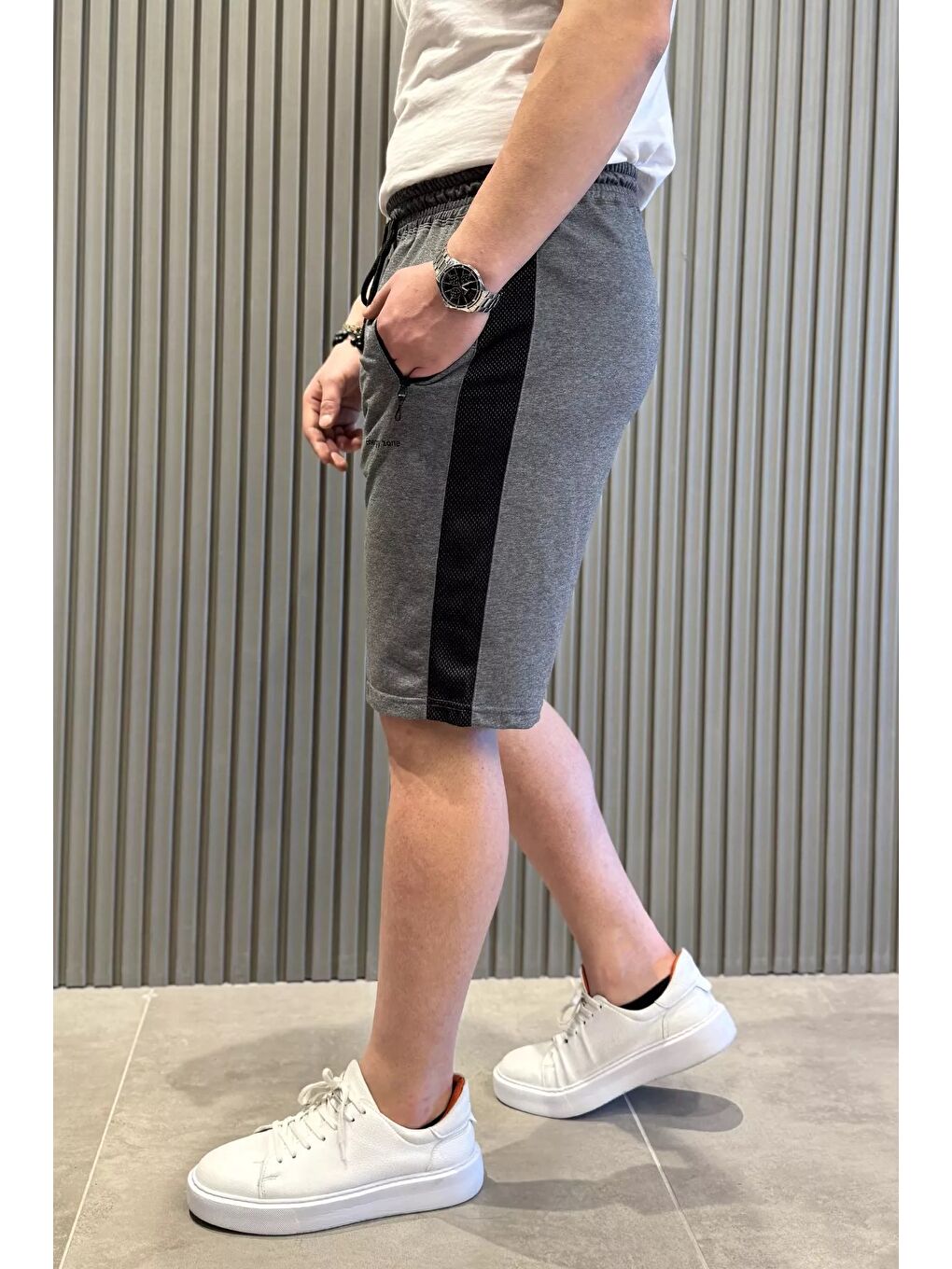 Antrasit Cep Fermuarlı Erkek Şort-1