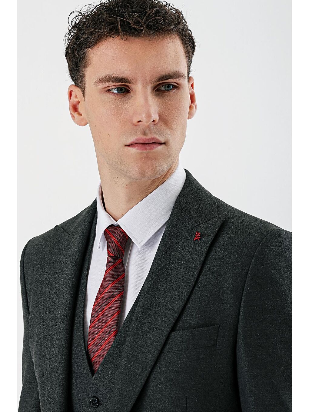 Koyu Antrasit Kırlangıç Yaka Yelekli Elastanlı 6 Drop Slim Fit Klasik Takım Elbise 1001240167-6