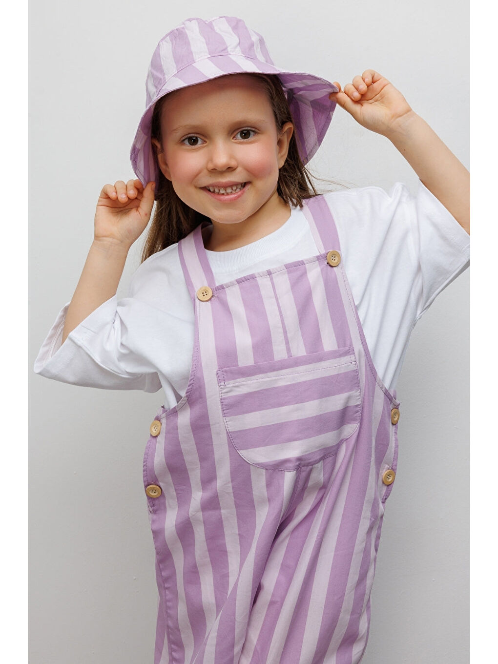 Lila Çizgi Desenli Cep Detaylı Çocuk Salopet-2
