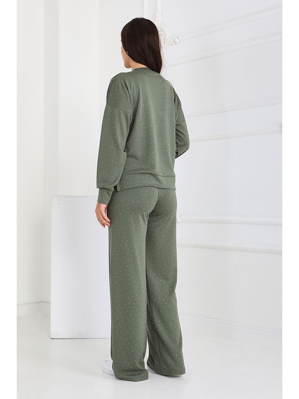 Taşlı Modal İkili Takım Haki - 27868-HAKI-1