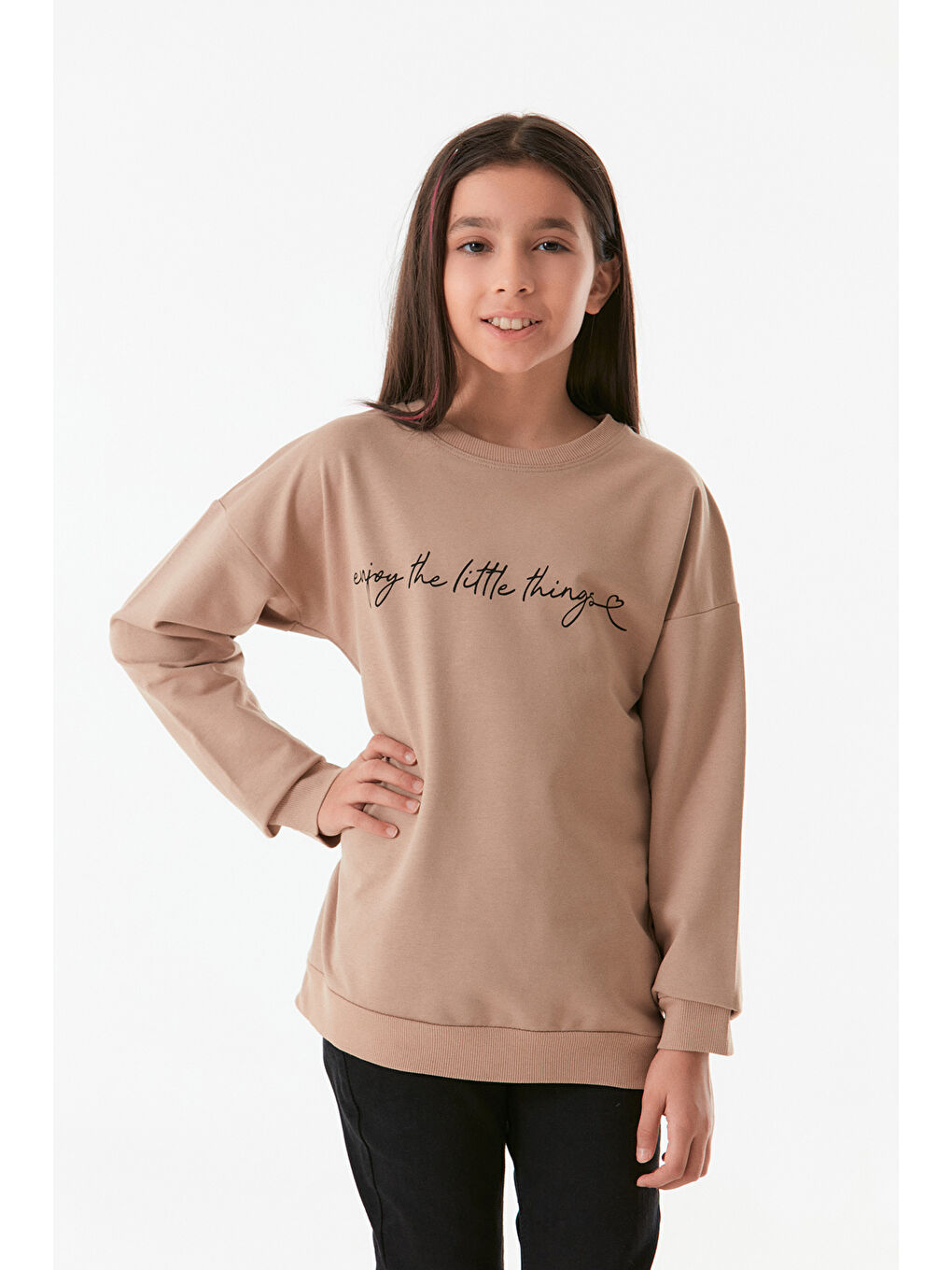 Fullamoda Vizon Yazı Baskılı Bisiklet Yaka Kız Çocuk Sweatshirt