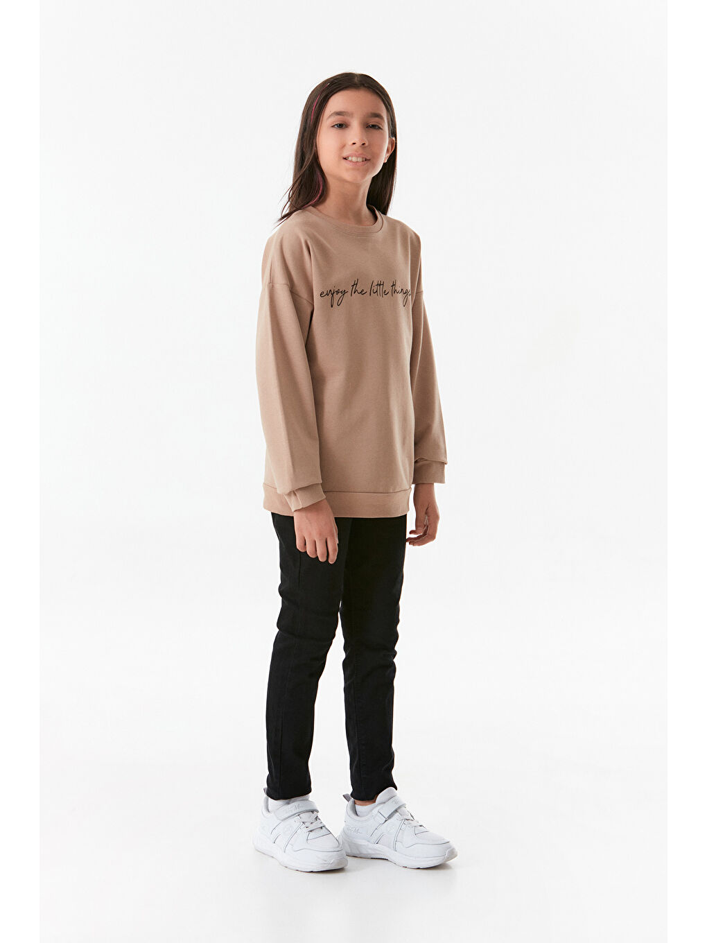 Fullamoda Vizon Yazı Baskılı Bisiklet Yaka Kız Çocuk Sweatshirt - 2