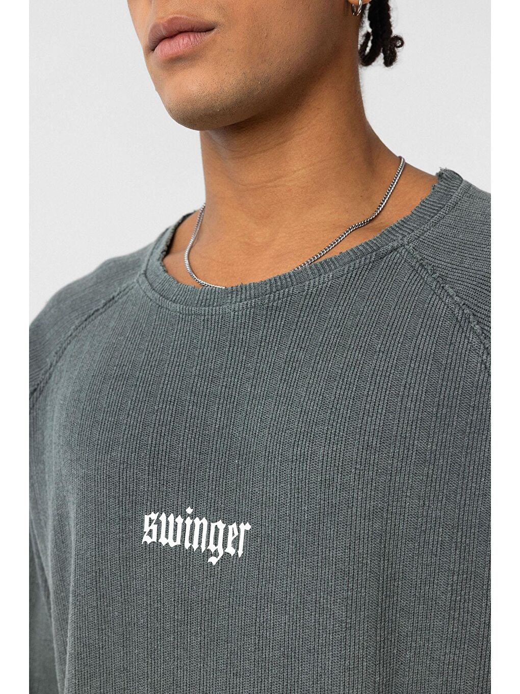 Yıkamalı Oversize Baskılı Triko Tişört Yeşil-4