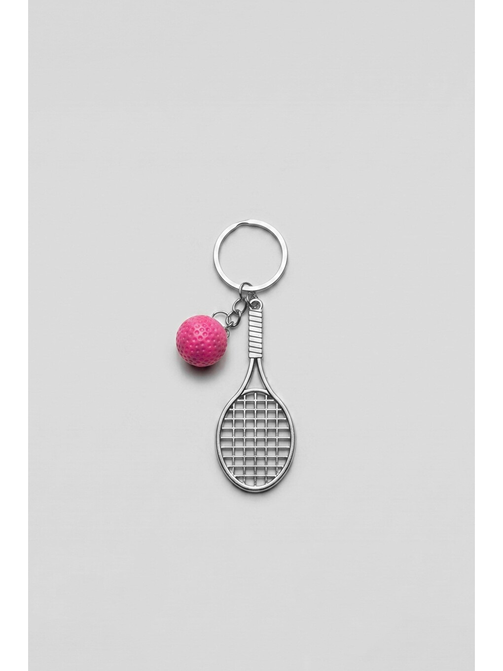 Unisex Metal Tenis Raketi Anahtarlık Pembe