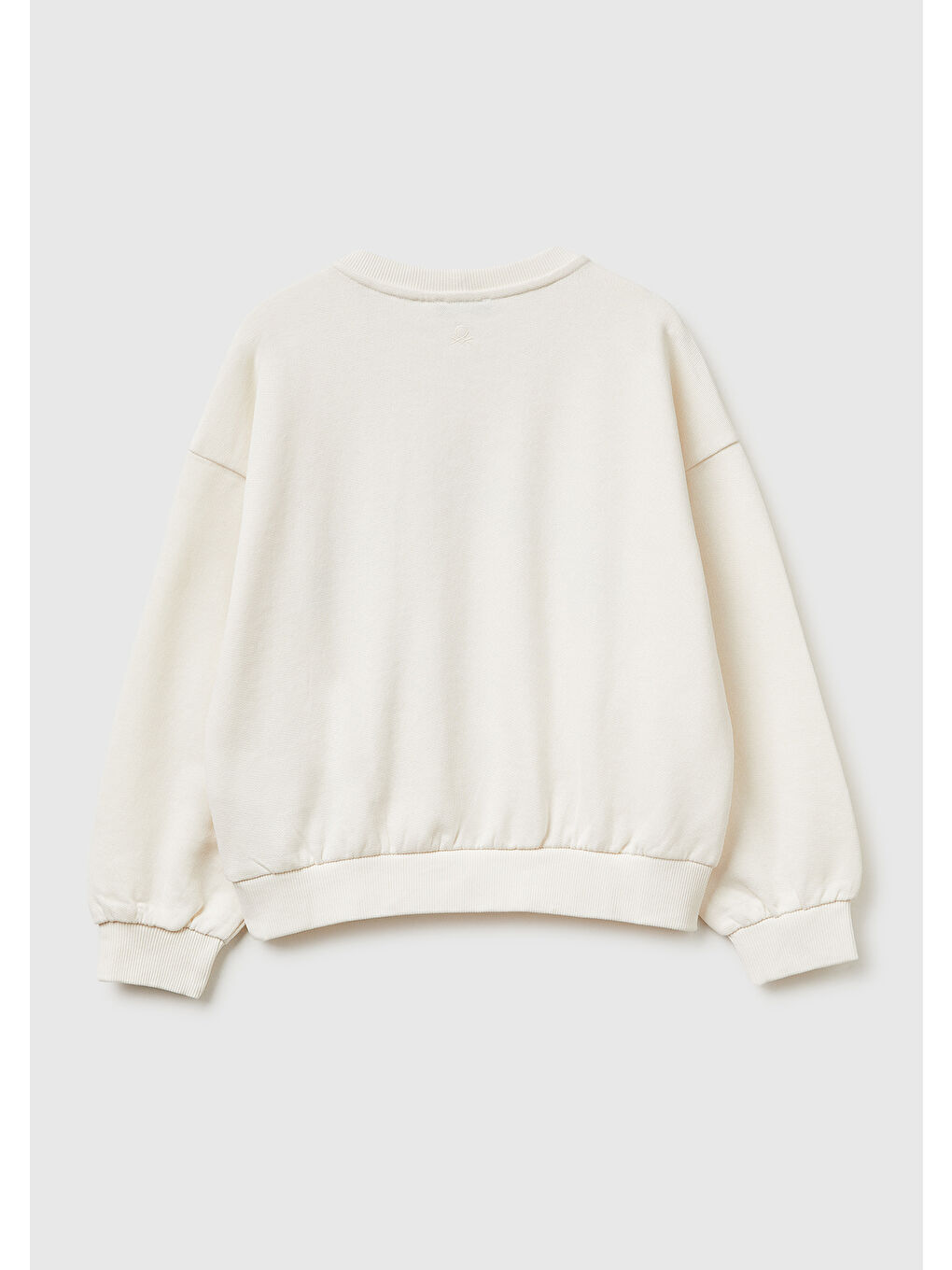 Kız Çocuk Ekru Simli Grafik Baskılı Yuvarlak Yaka Ribanalı Sweatshirt-1