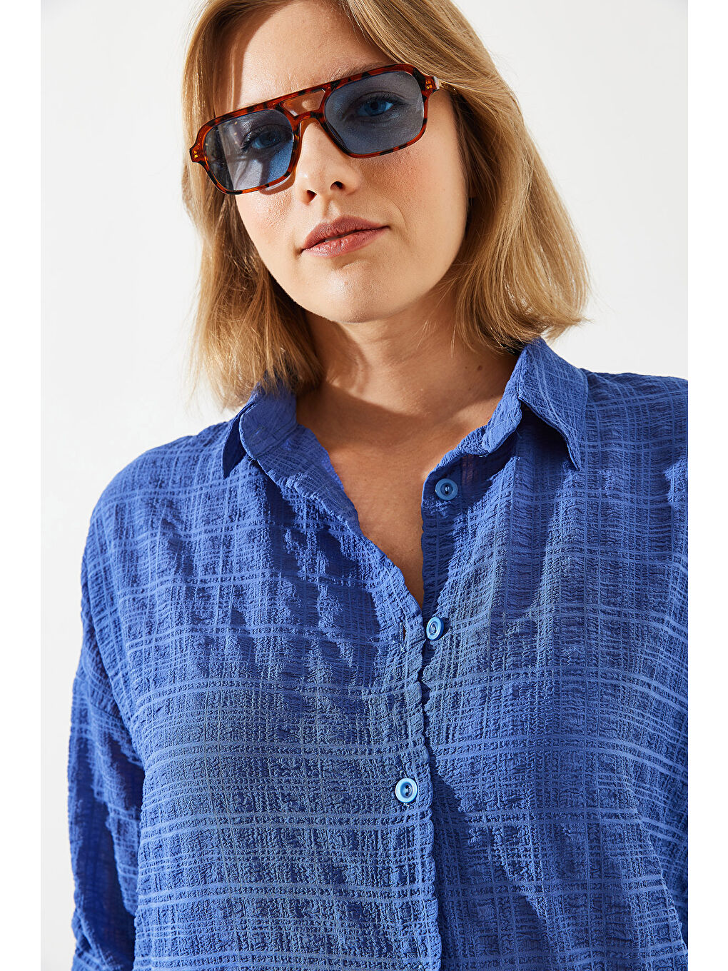 İndigo Kadın Gofre Kumaş Alt-Üst Takım-2